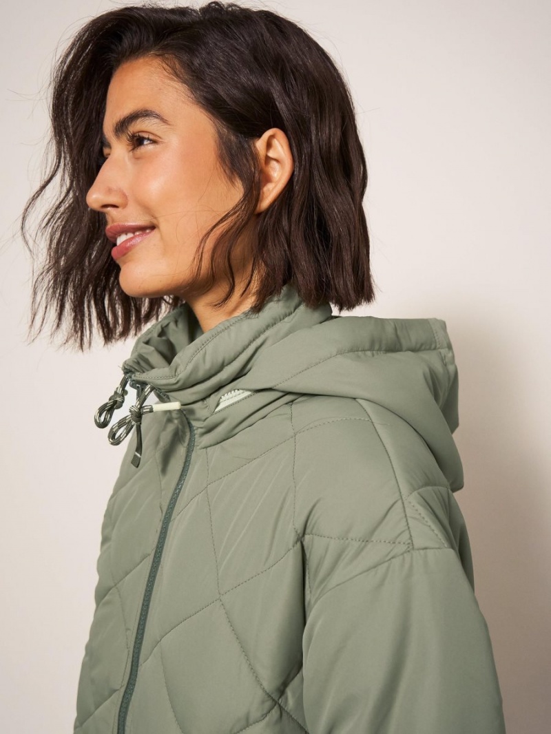 Mid Green White Stuff Lorena Quilted Coat | 92674XSDA