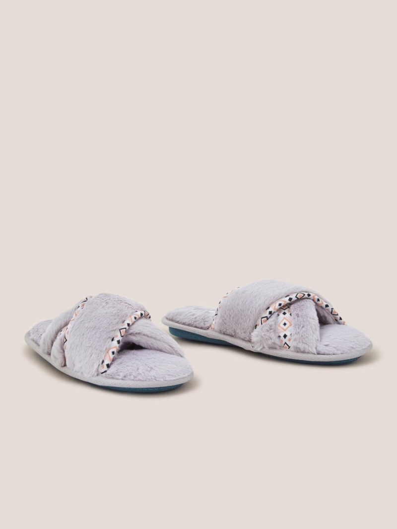 Mid Grey White Stuff Faux Fur Mule Slipper | 86103JPHC