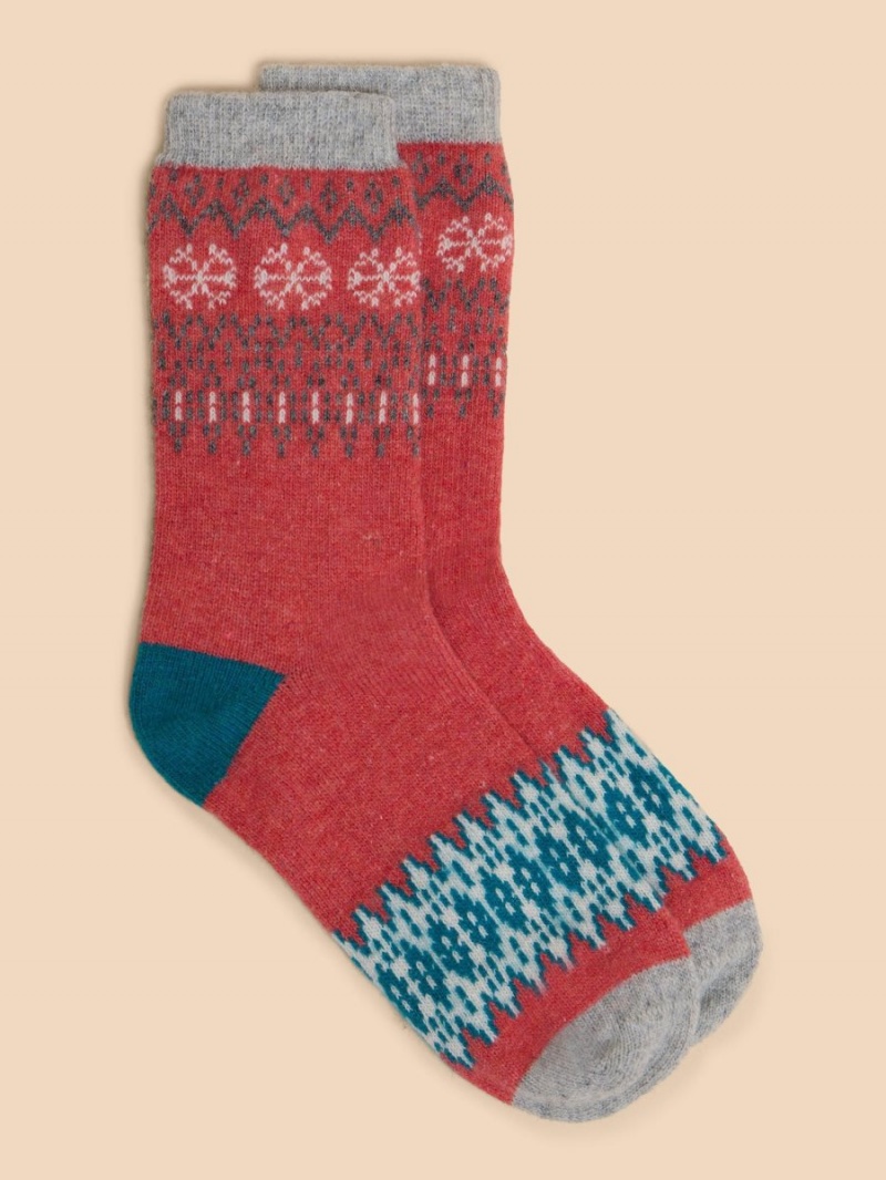 Mid Pink White Stuff Fairisle Mix Wool Socks | 71680ZPOA