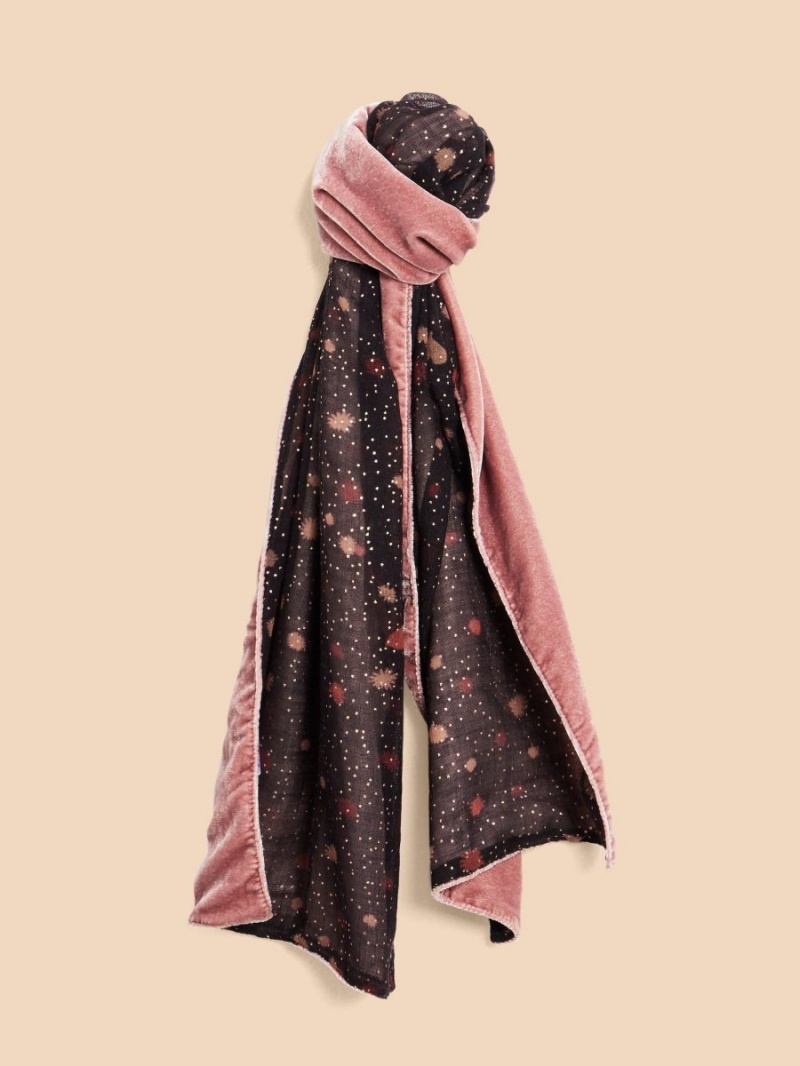 Mid Pink White Stuff Foil Print Velvet Scarf | 08592LXOH