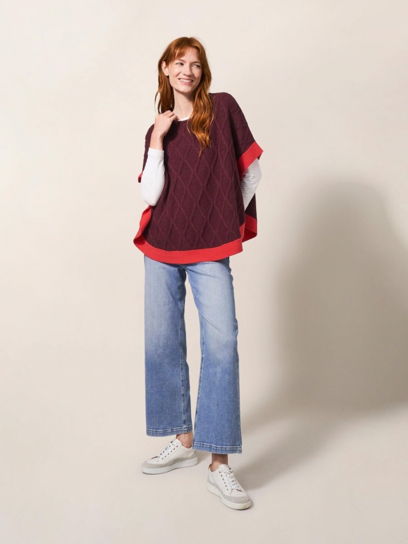 Mid Plum White Stuff Fern Knitted Casual Poncho | 37628DLQW