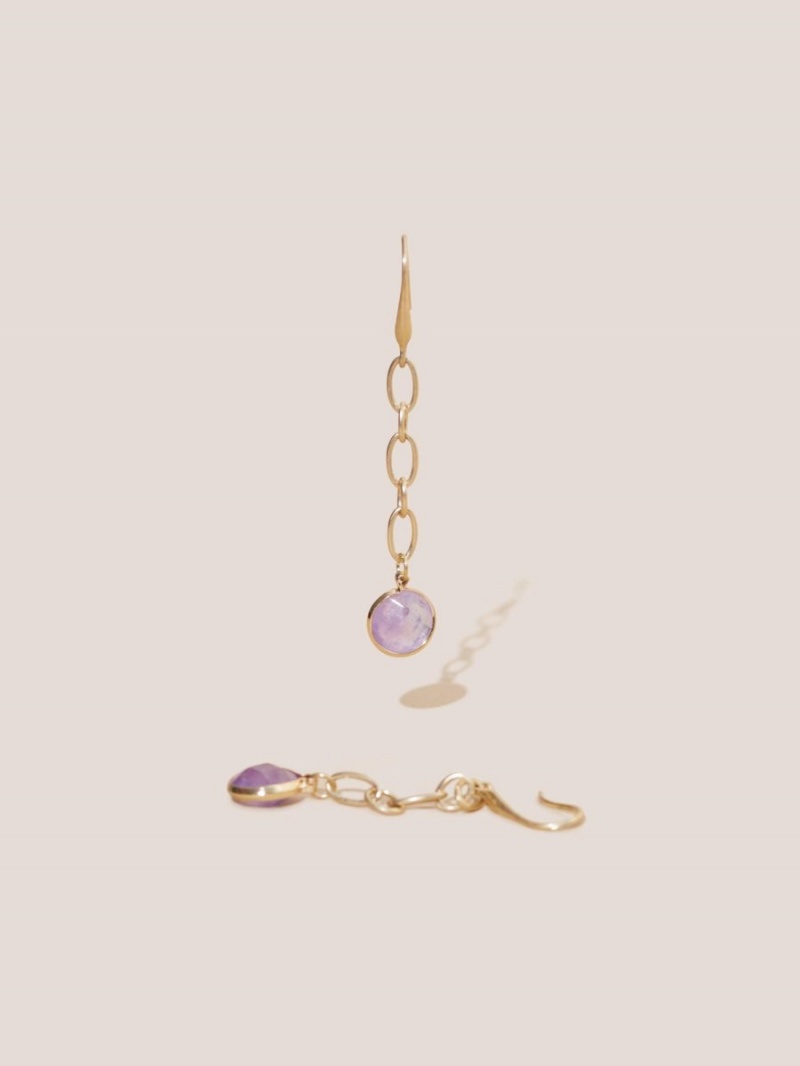 Mid Purple White Stuff Chain Stone Drop Earrings | 64532JSWI