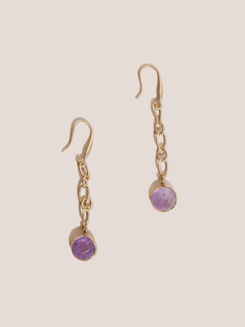 Mid Purple White Stuff Chain Stone Drop Earrings | 64532JSWI