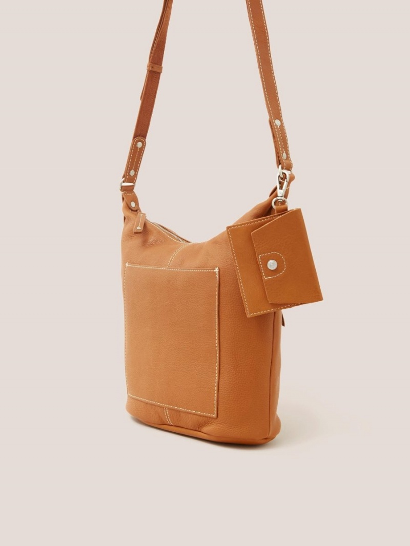 Mid Tan White Stuff Fern Leather Crossbody Bag | 48673MILC