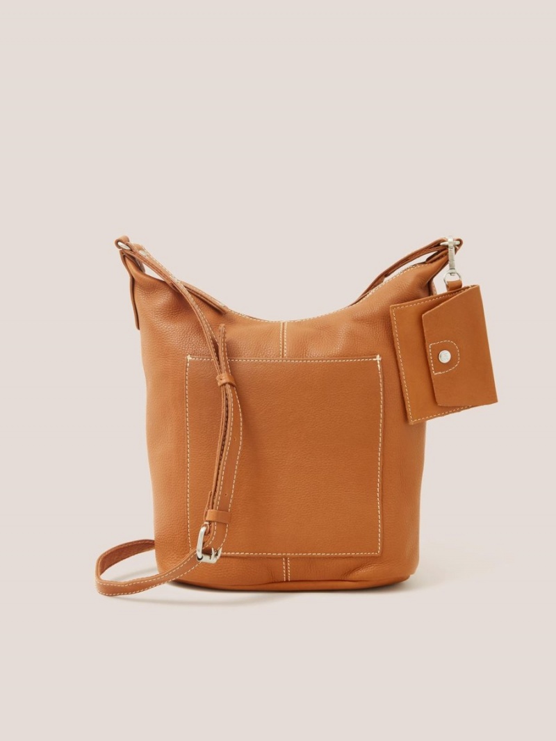 Mid Tan White Stuff Fern Leather Crossbody Bag | 48673MILC