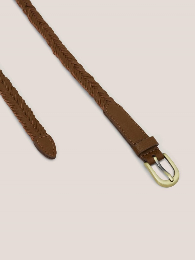 Mid Tan White Stuff Plaited Leather Skinny Belt | 62437HBTS