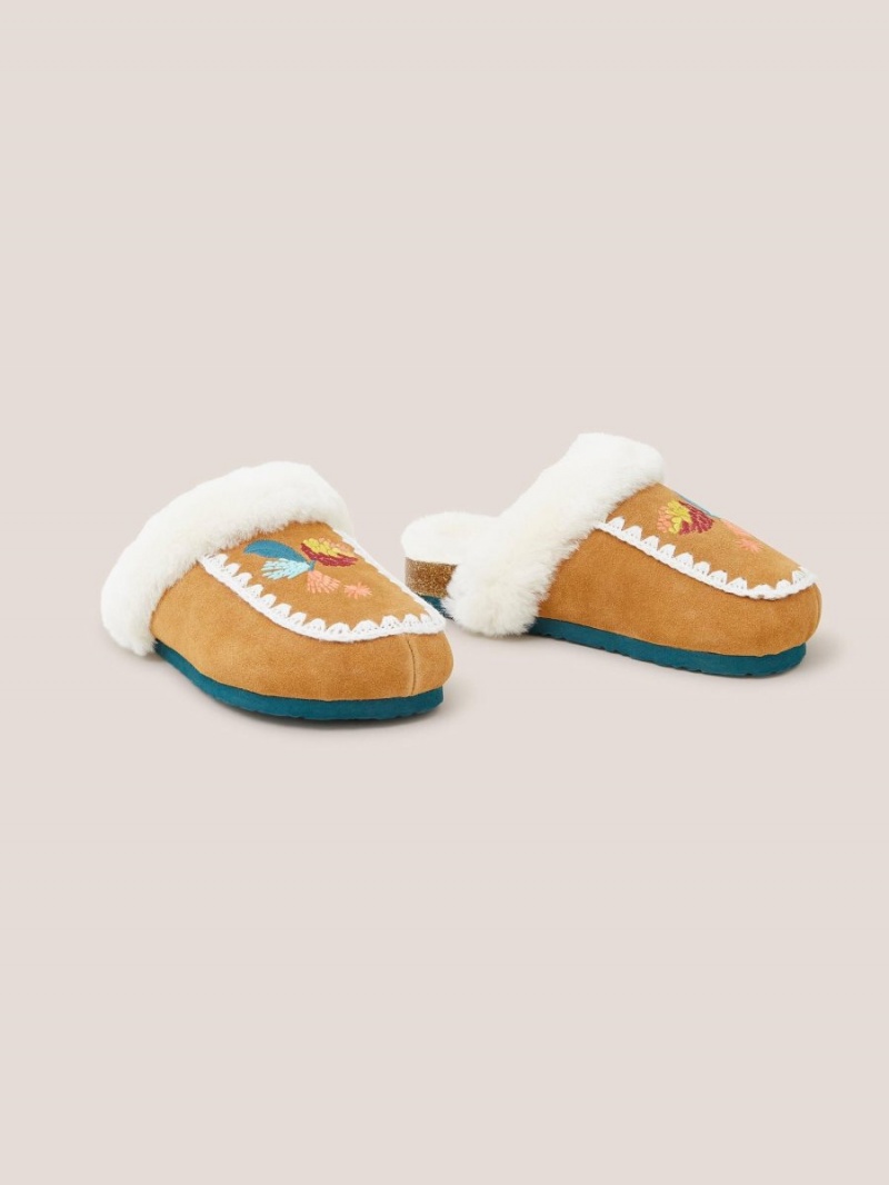 Mid Tan White Stuff Suede Shearling Mule Slipper | 49718ZDRQ