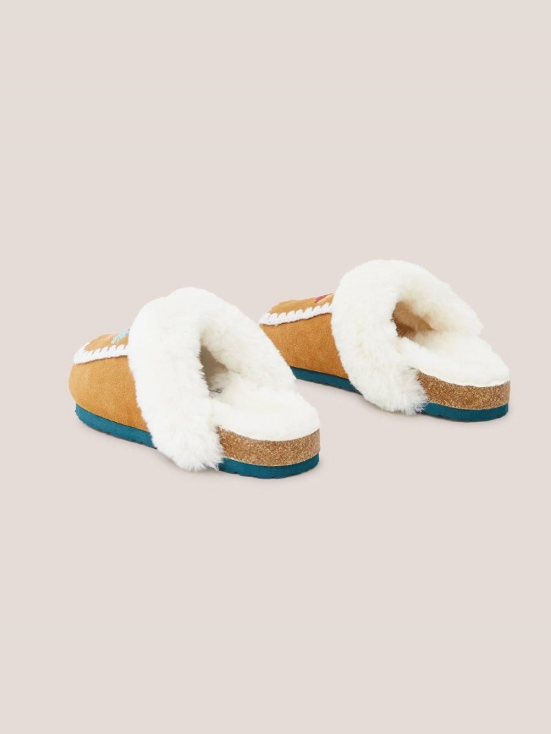 Mid Tan White Stuff Suede Shearling Mule Slipper | 49718ZDRQ