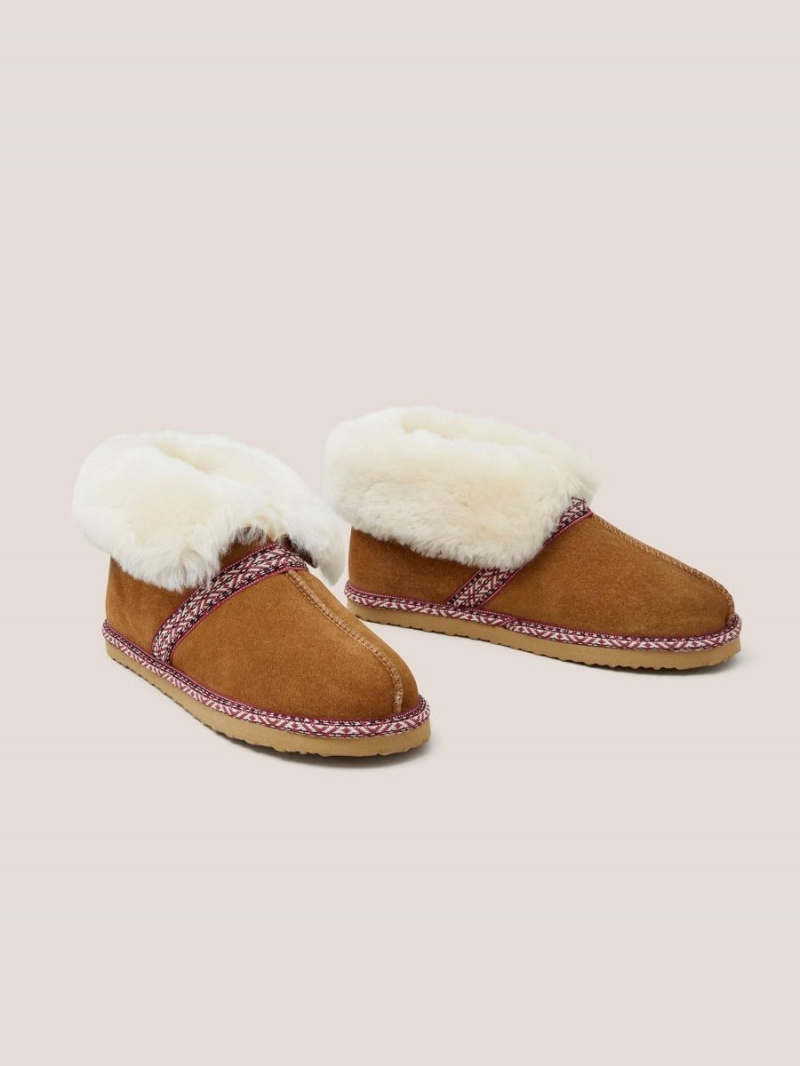 Mid Tan White Stuff Suede Shearling Slipper Bootie | 10362LTBD