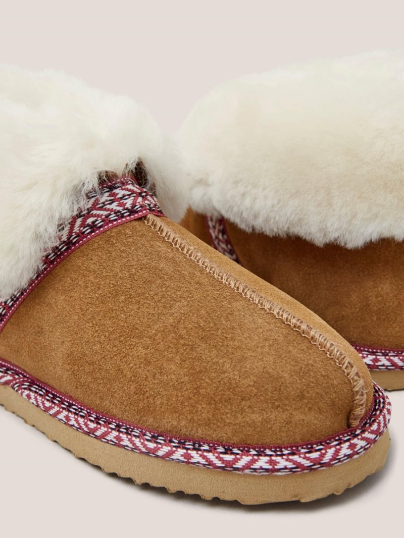 Mid Tan White Stuff Suede Shearling Slipper Bootie | 10362LTBD