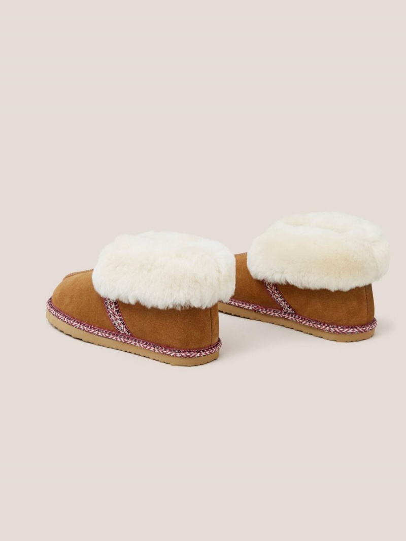 Mid Tan White Stuff Suede Shearling Slipper Bootie | 10362LTBD