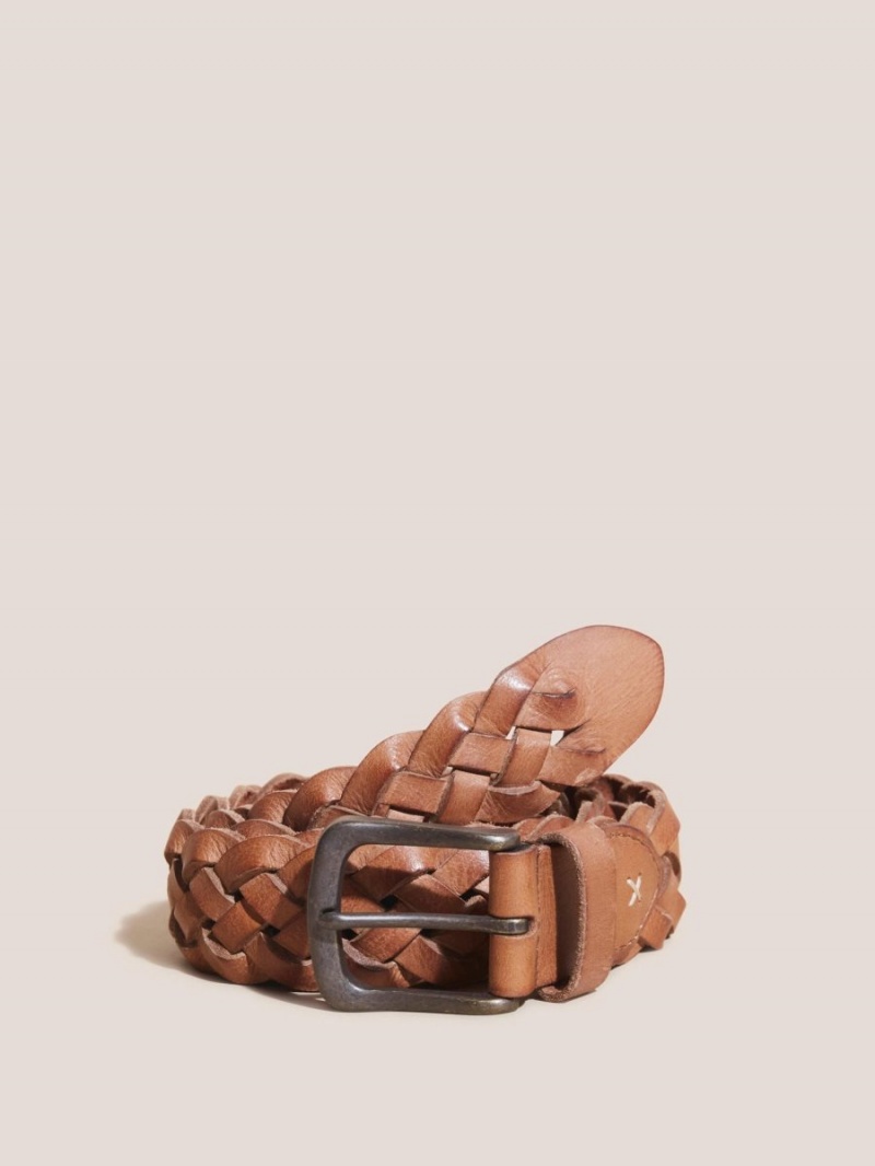 Mid Tan White Stuff Weave Leather Belt | 70153BWOZ