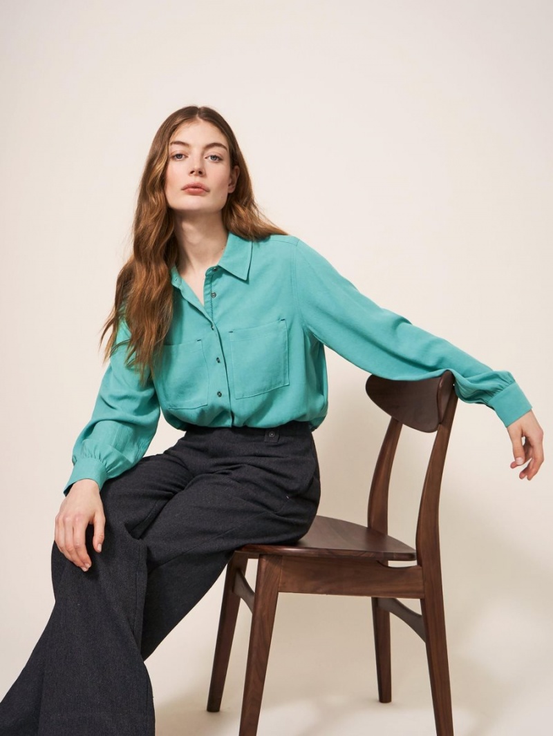 Mid Teal White Stuff Ella Shirt | 68091ZBMP