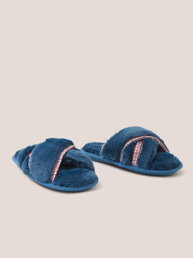 Mid Teal White Stuff Faux Fur Mule Slipper | 43571PWIV