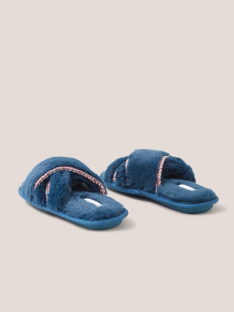 Mid Teal White Stuff Faux Fur Mule Slipper | 43571PWIV