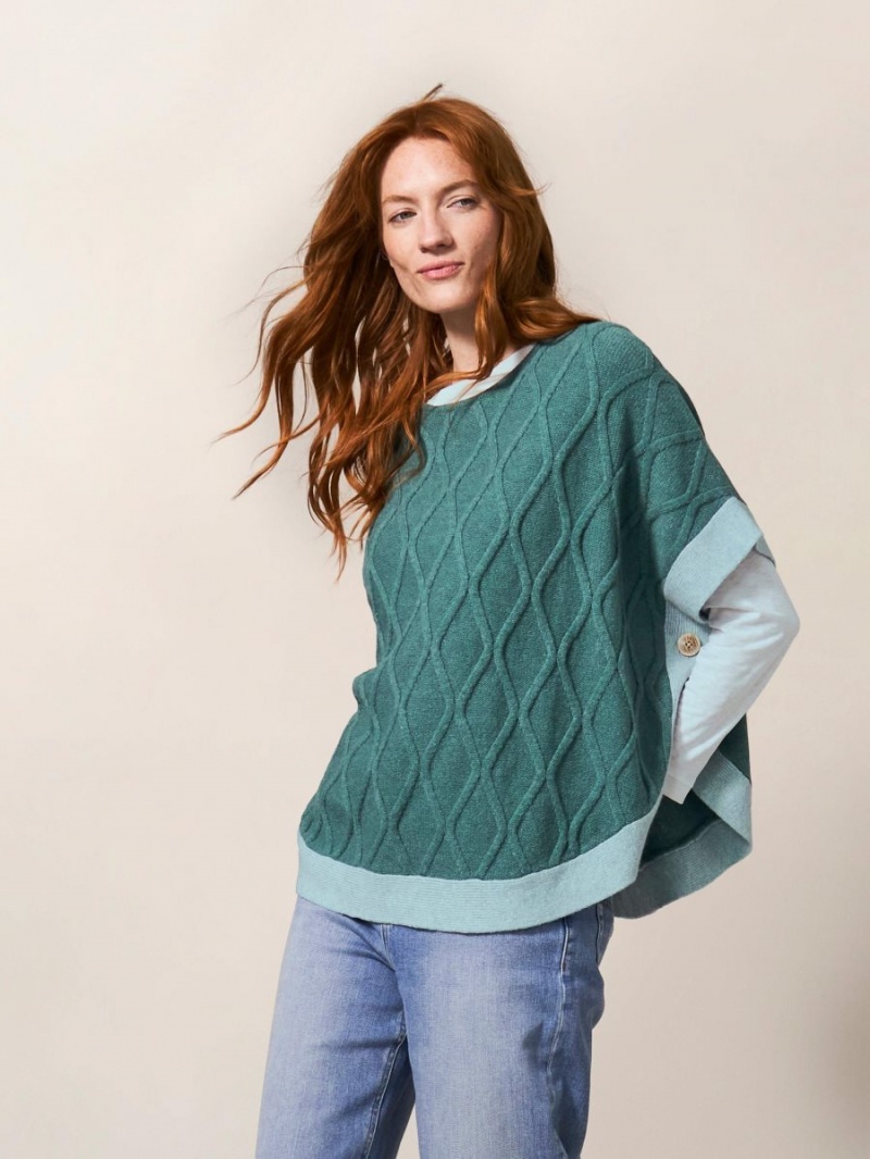 Mid Teal White Stuff Fern Knitted Casual Poncho | 24815TFGD