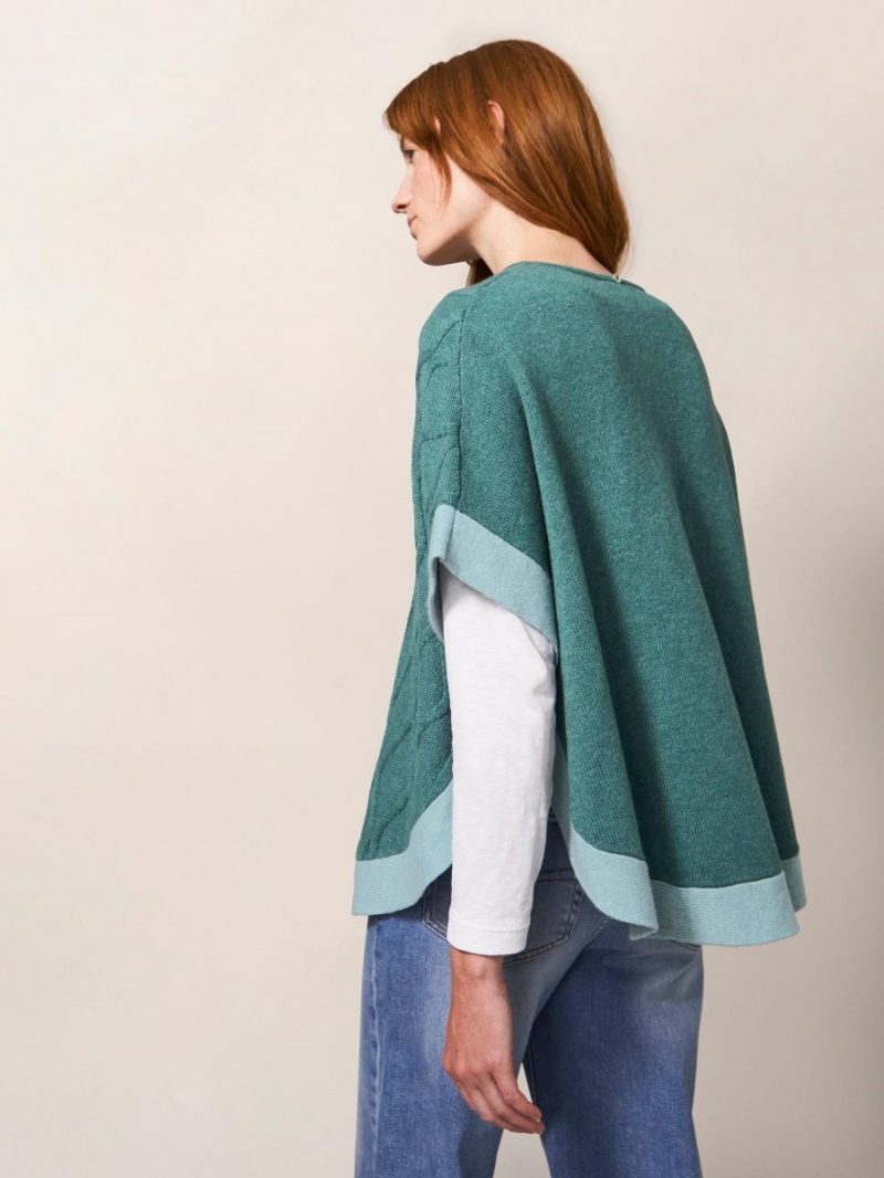 Mid Teal White Stuff Fern Knitted Casual Poncho | 24815TFGD