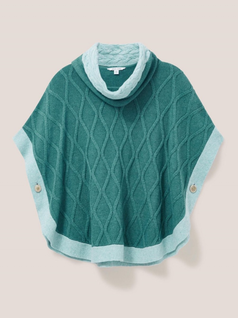 Mid Teal White Stuff Fern Knitted Casual Poncho | 24815TFGD