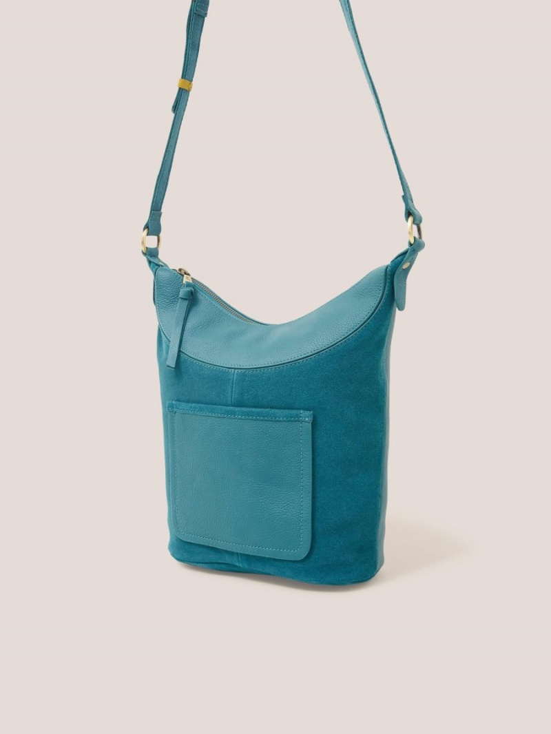 Mid Teal White Stuff Fleur Suede Crossbody | 51642JNPD