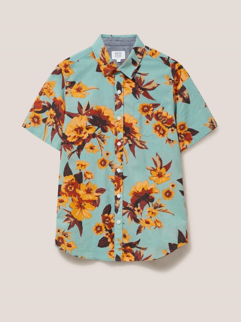 Mint Green White Stuff Floral Printed Slim Fit Shirt | 89360KCGX