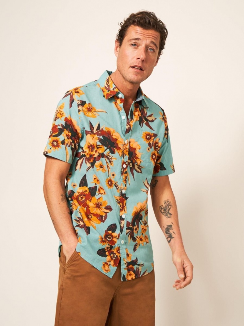 Mint Green White Stuff Floral Printed Slim Fit Shirt | 89360KCGX