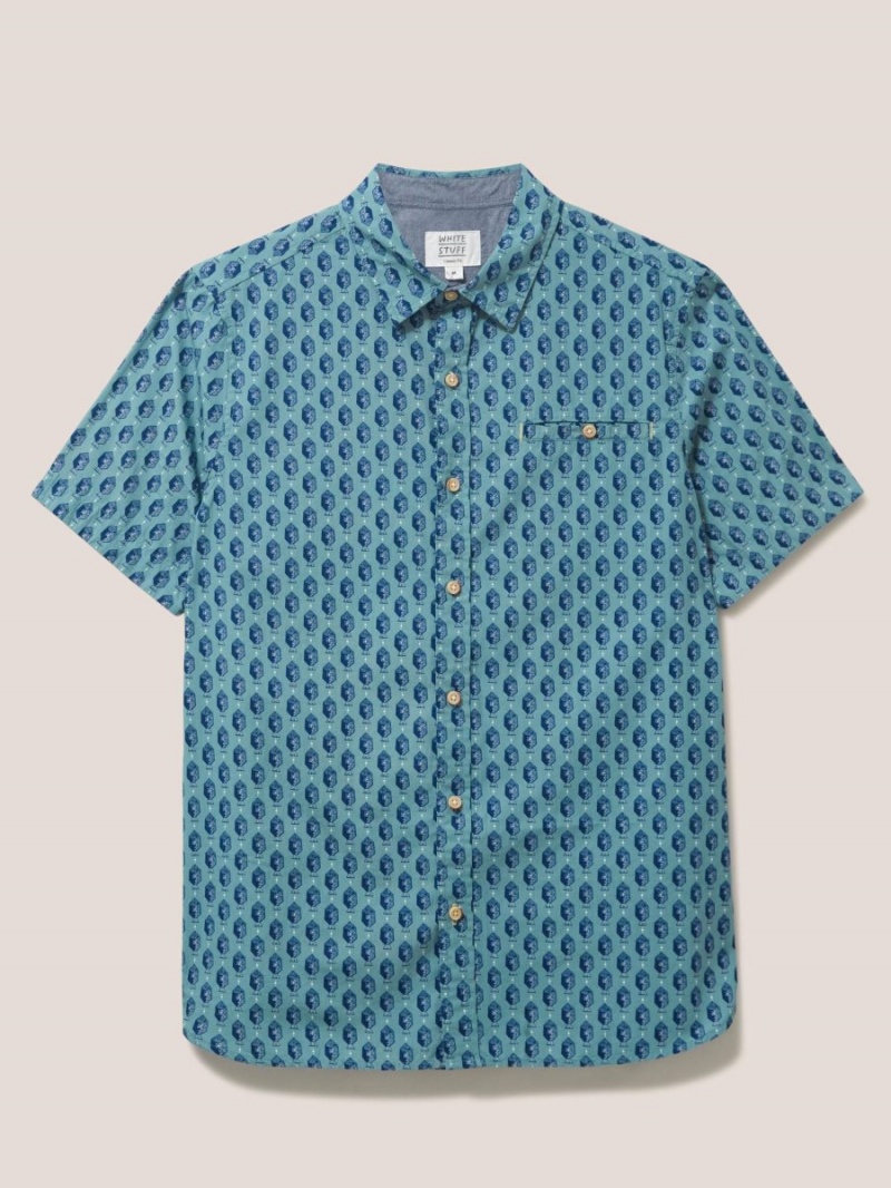 Mint Green White Stuff Linear Fish Printed Ss Shirt | 03219YKAV