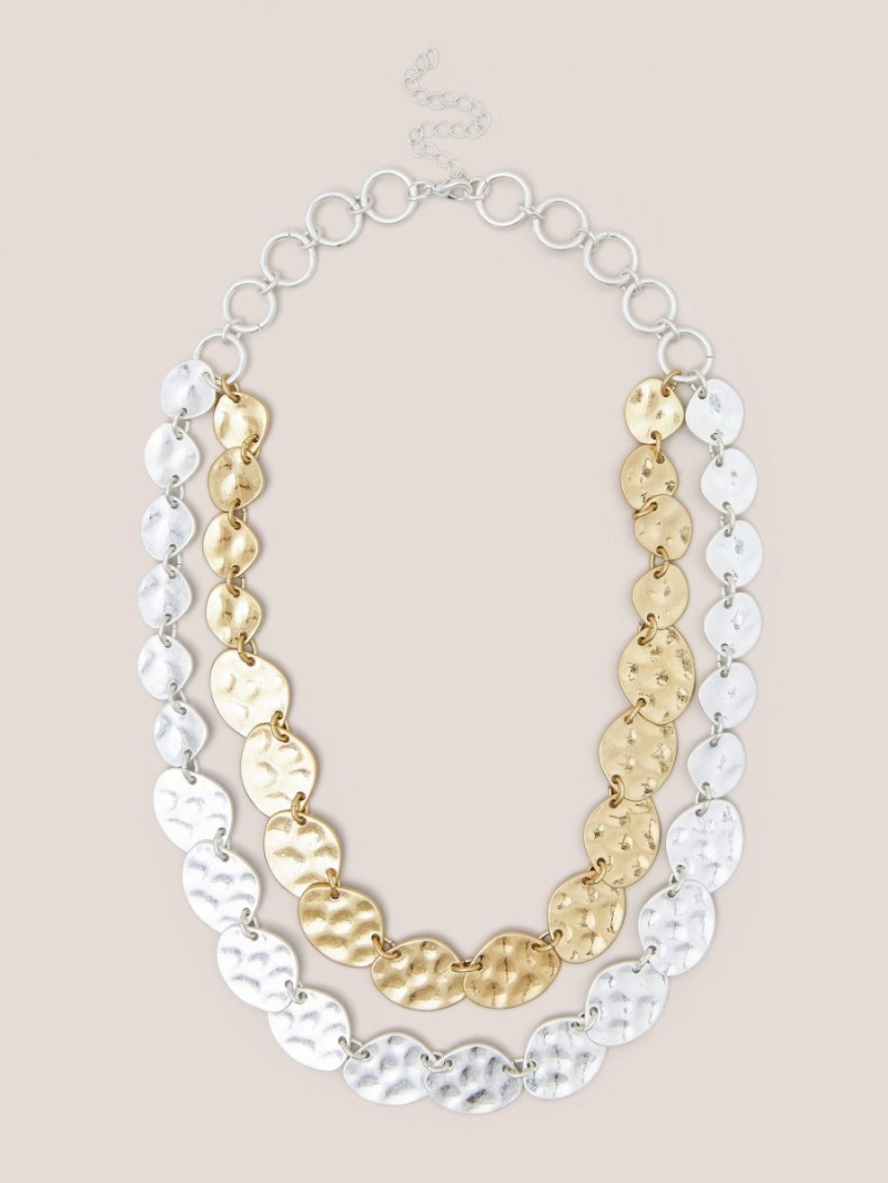 Mixed Metallic White Stuff Pansy Hammered Mix Necklace | 39506IRXE