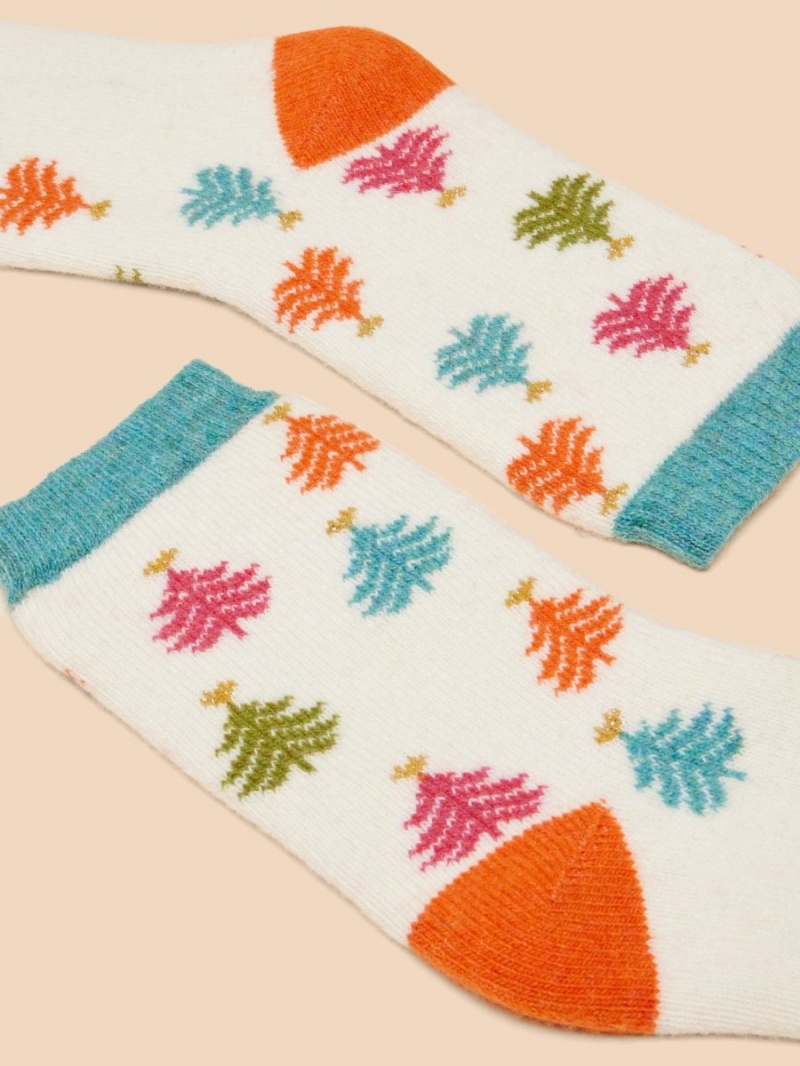 Natural Multi White Stuff Christmas Tree Wool Mix Socks | 69752ZWCX