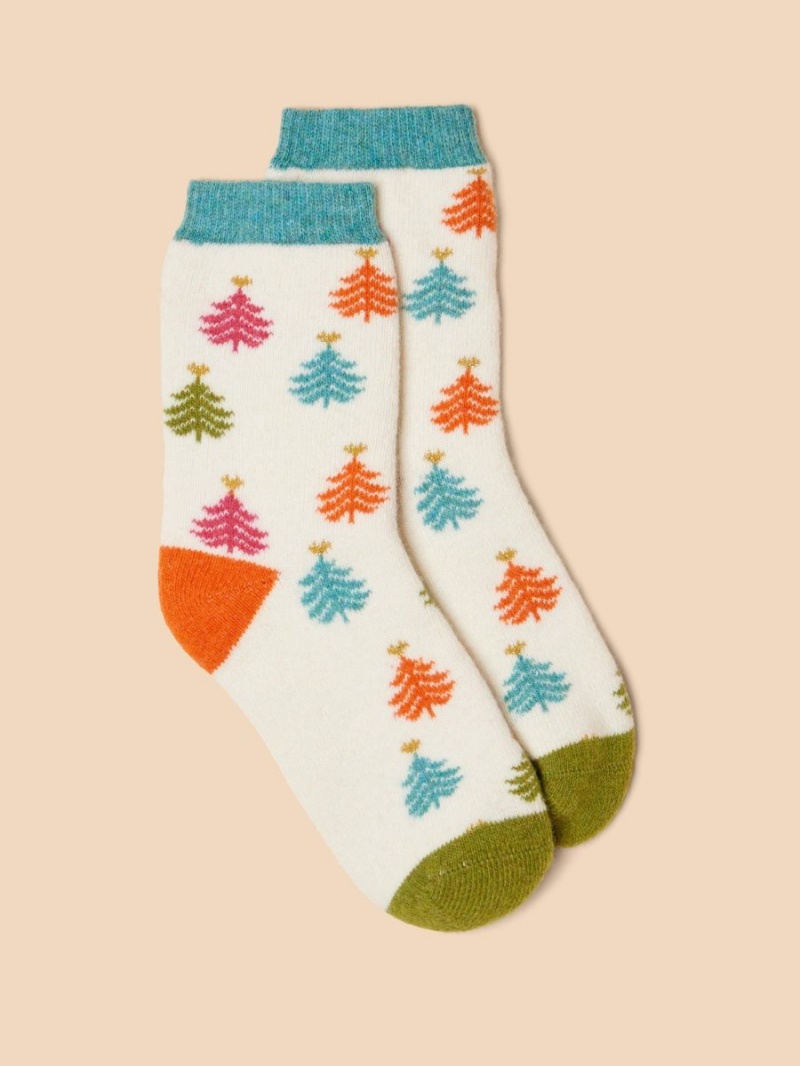 Natural Multi White Stuff Christmas Tree Wool Mix Socks | 69752ZWCX