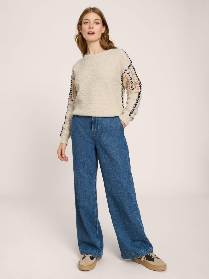 Natural Multi White Stuff Embroidered Jumper | 85423KGTA