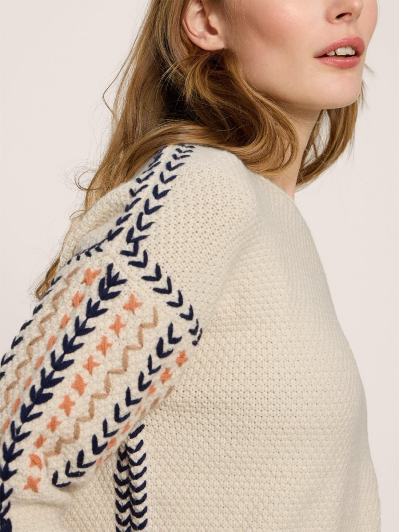 Natural Multi White Stuff Embroidered Jumper | 85423KGTA