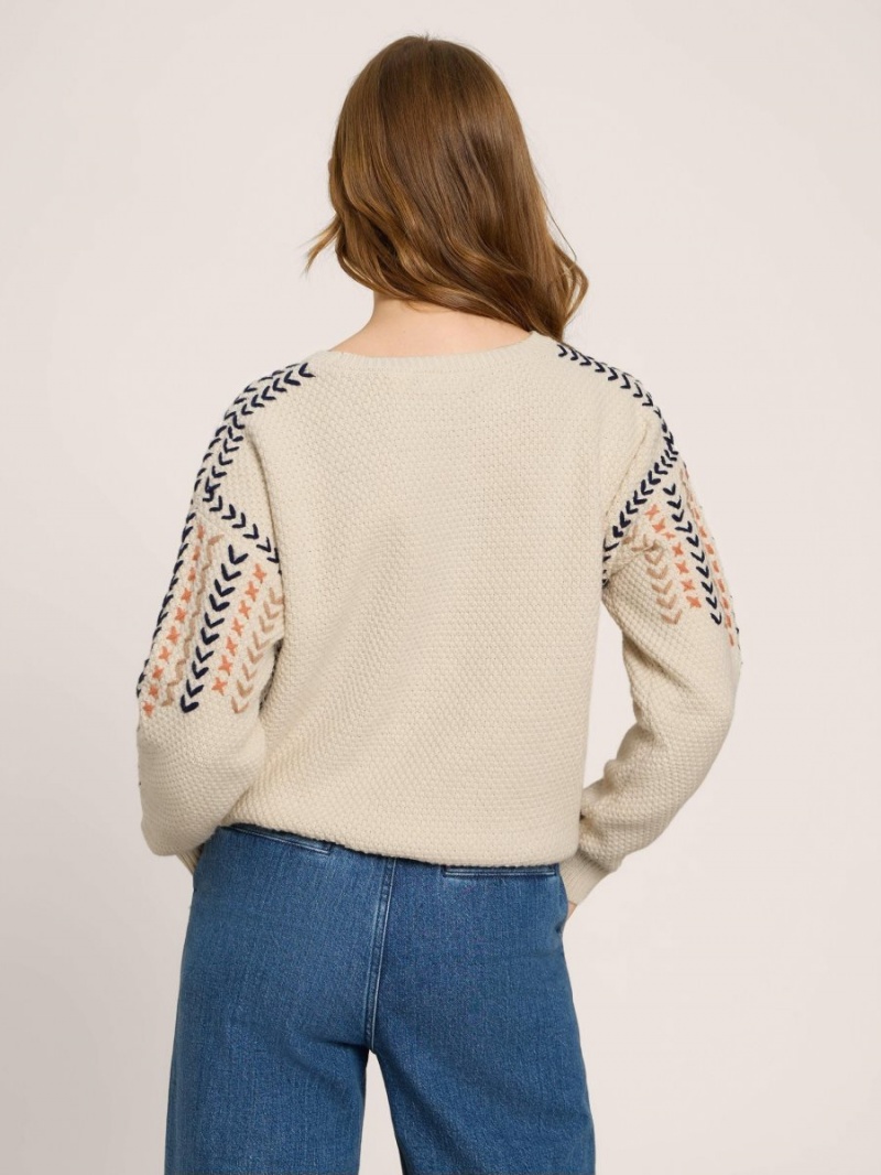 Natural Multi White Stuff Embroidered Jumper | 85423KGTA