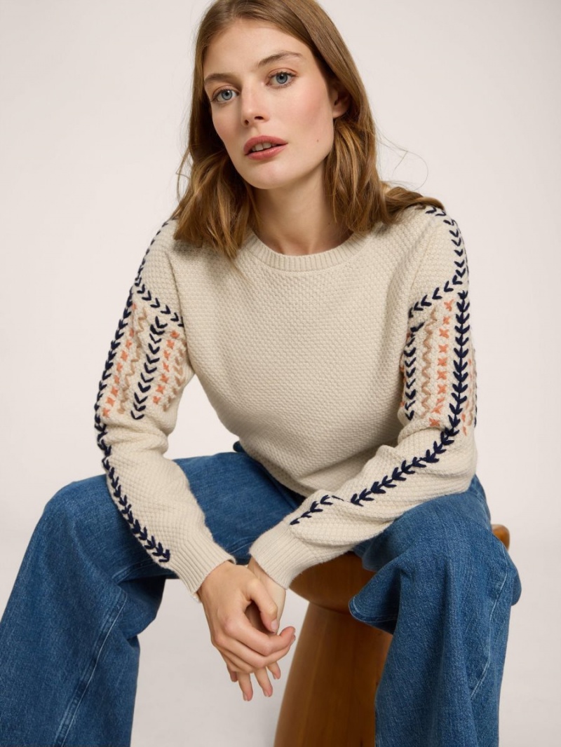 Natural Multi White Stuff Embroidered Jumper | 85423KGTA