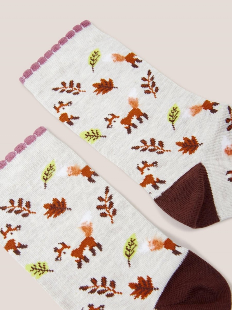 Natural Multi White Stuff Fluffy Fox Ankle Sock | 82903UOYI