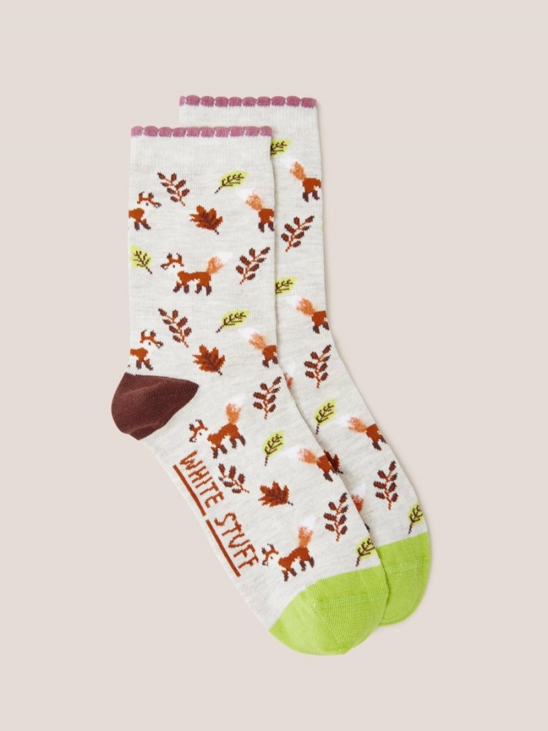 Natural Multi White Stuff Fluffy Fox Ankle Sock | 82903UOYI