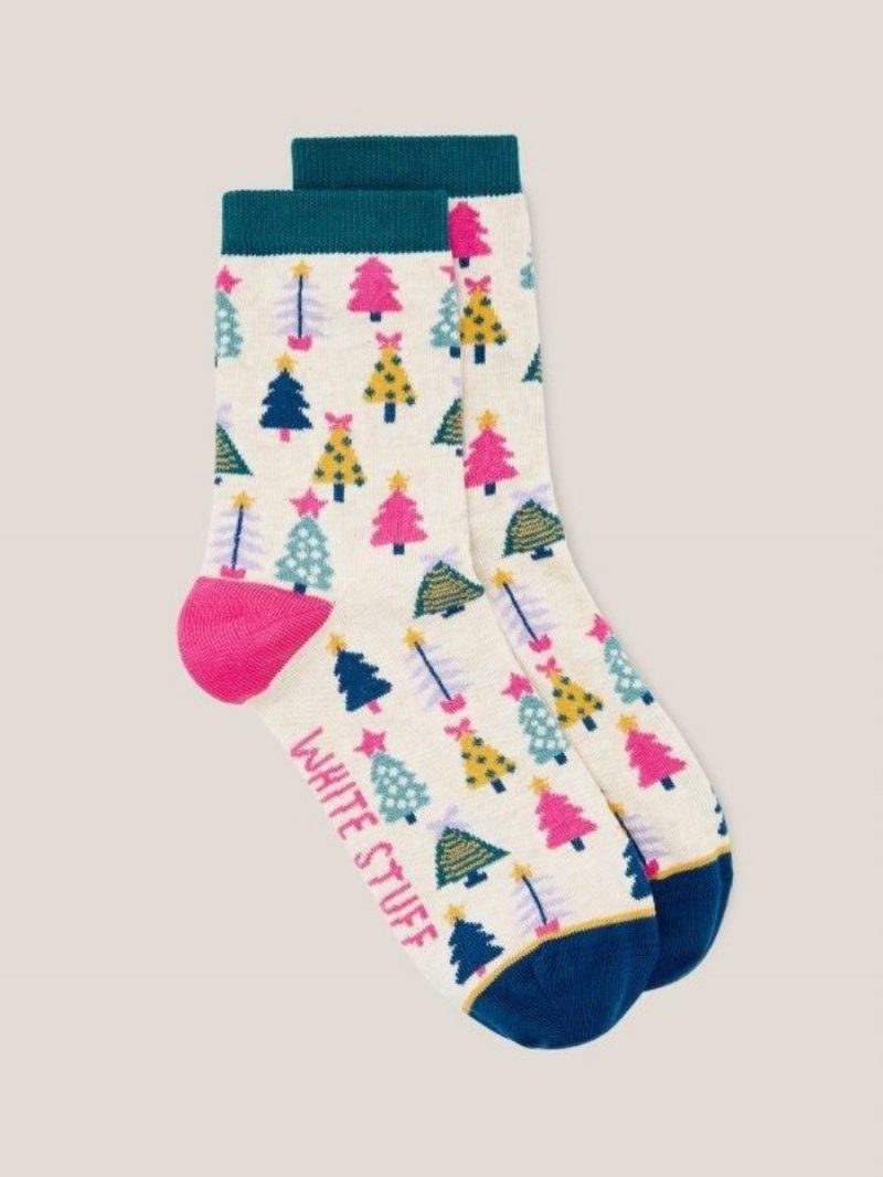 Natural Multi White Stuff Multi Xmastree Ankle Sock | 95680JPNZ