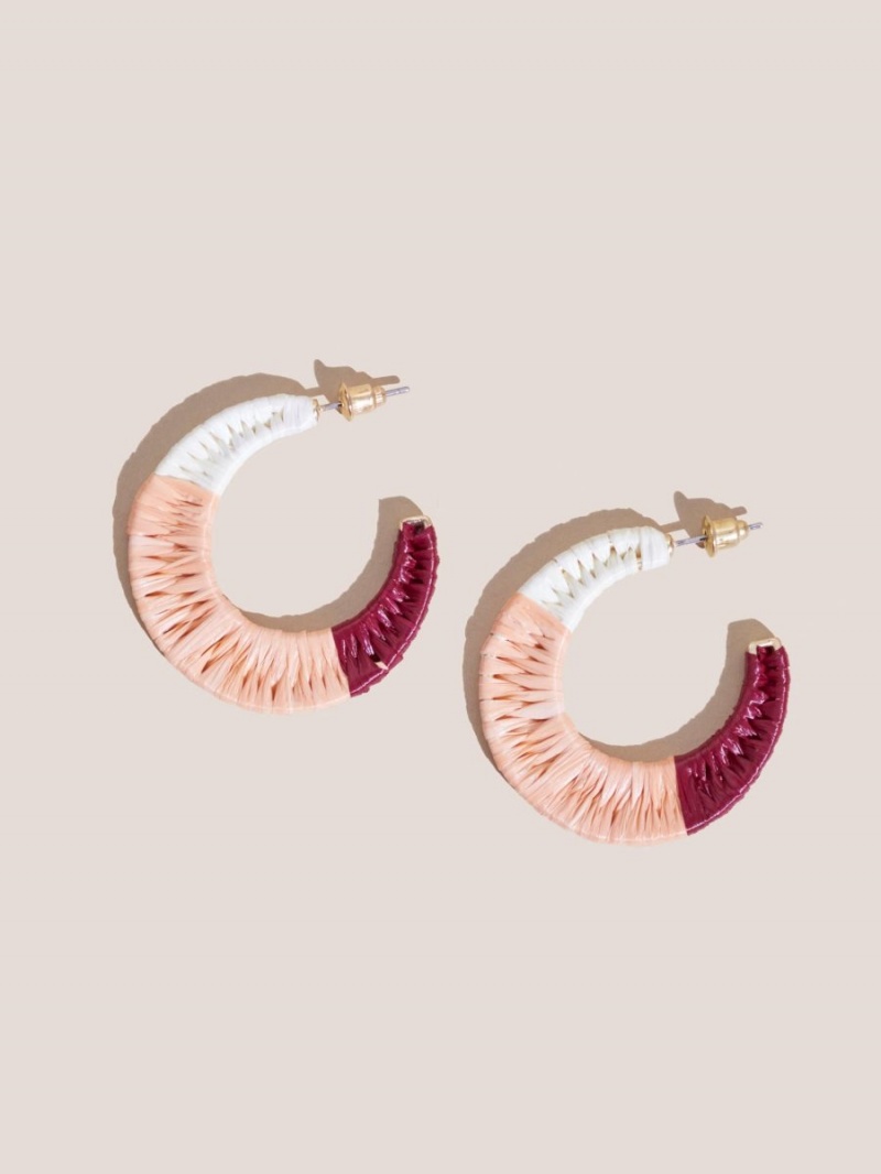 Natural Multi White Stuff Raffia Ombre Hoop Earrings | 95264OEJD