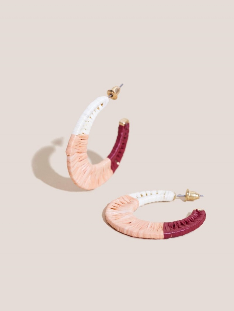 Natural Multi White Stuff Raffia Ombre Hoop Earrings | 95264OEJD