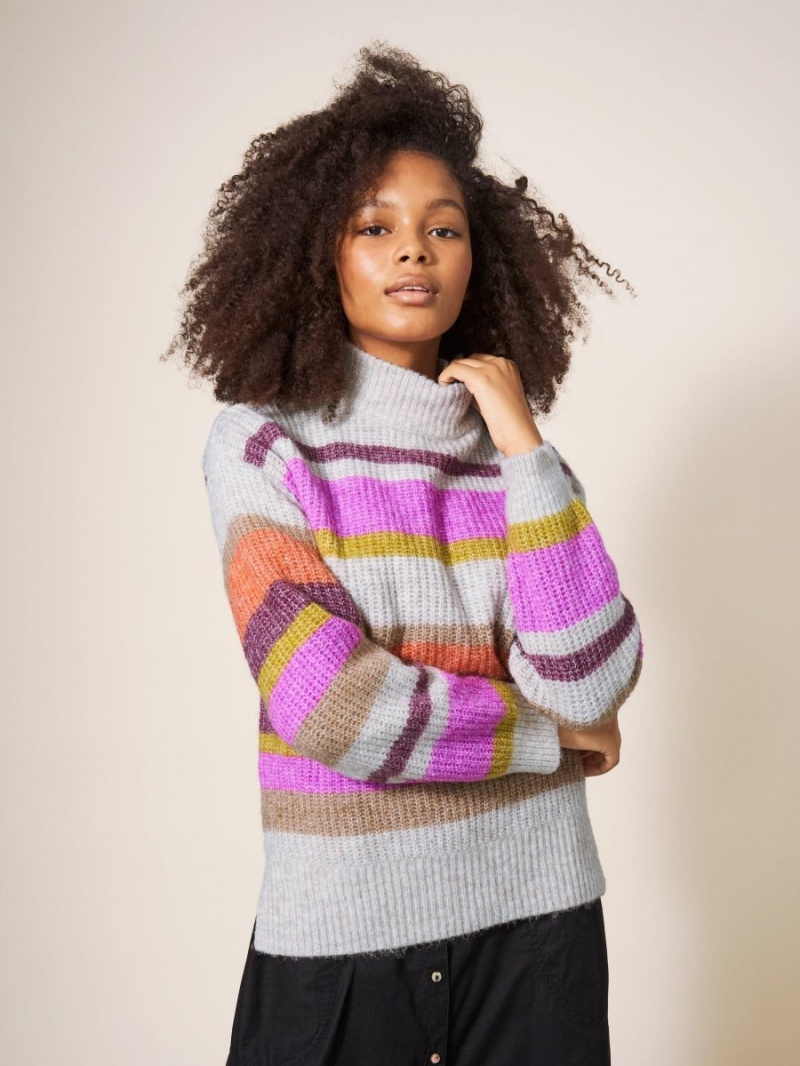 Natural Multi White Stuff Rainbow Stripe Jumper | 03451YGDV