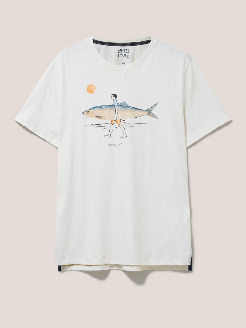 Natural White White Stuff Fish Surfboard Graphic Tee | 65932UQPL