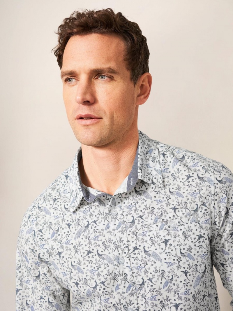 Natural White White Stuff Peacock Printed Slim Fit Shirt | 72950BOKG