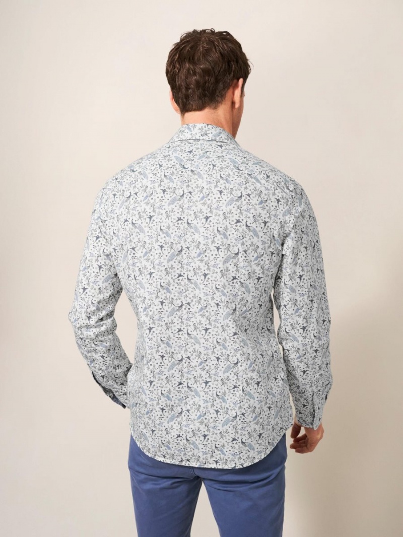 Natural White White Stuff Peacock Printed Slim Fit Shirt | 72950BOKG