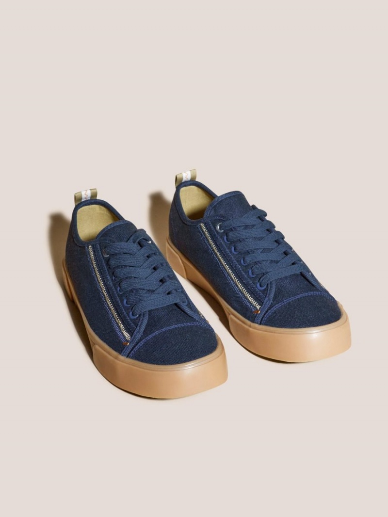 Navy Multi White Stuff Canvas Lace Up Plimsolls | 16749TYCM