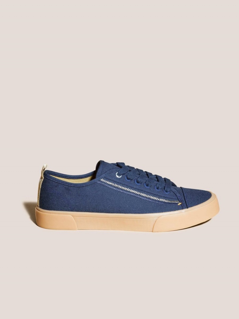 Navy Multi White Stuff Canvas Lace Up Plimsolls | 16749TYCM