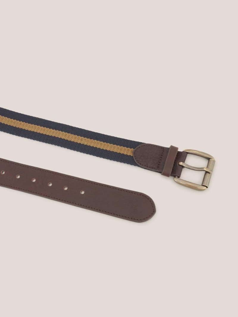 Navy Multi White Stuff Canvas Leather Belt | 14378NECU