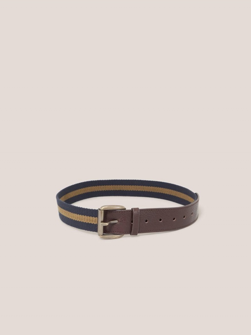 Navy Multi White Stuff Canvas Leather Belt | 14378NECU