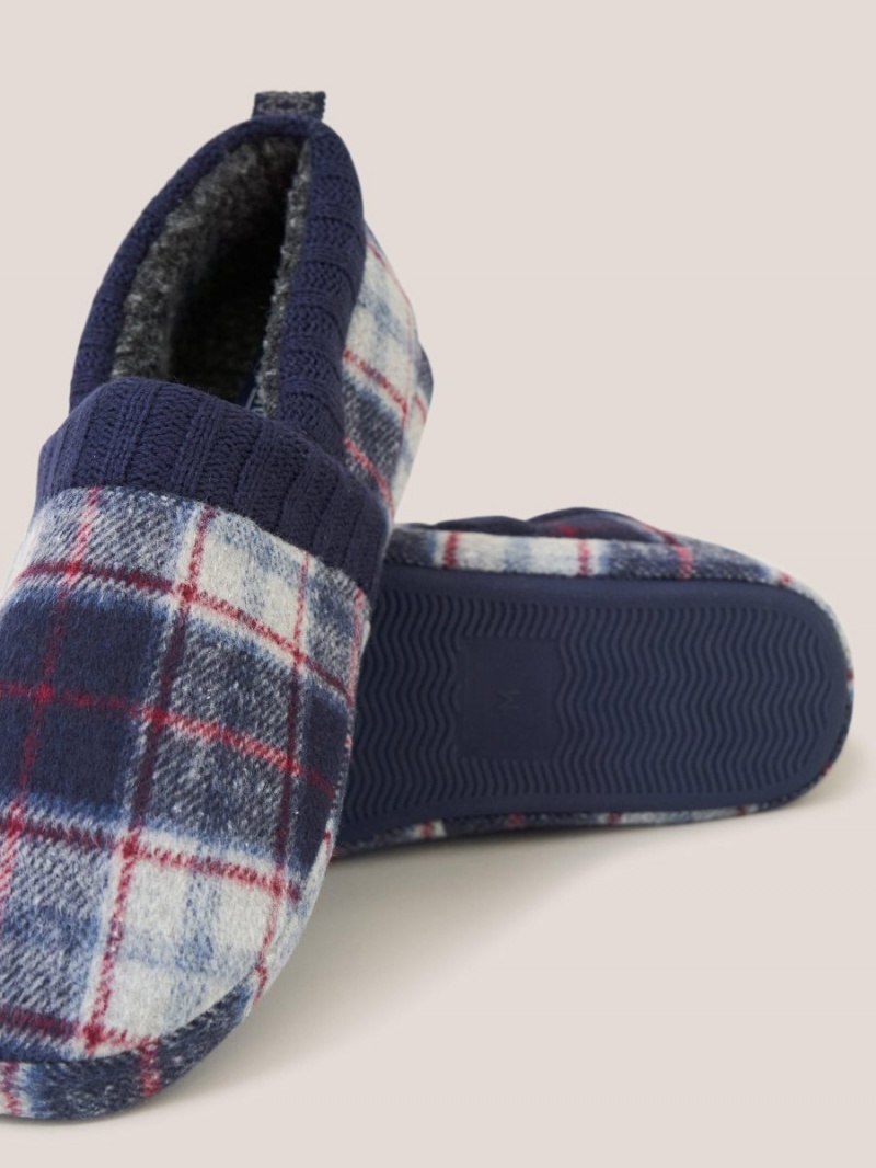 Navy Multi White Stuff Check Closed Back Slipper | 15487MAIE