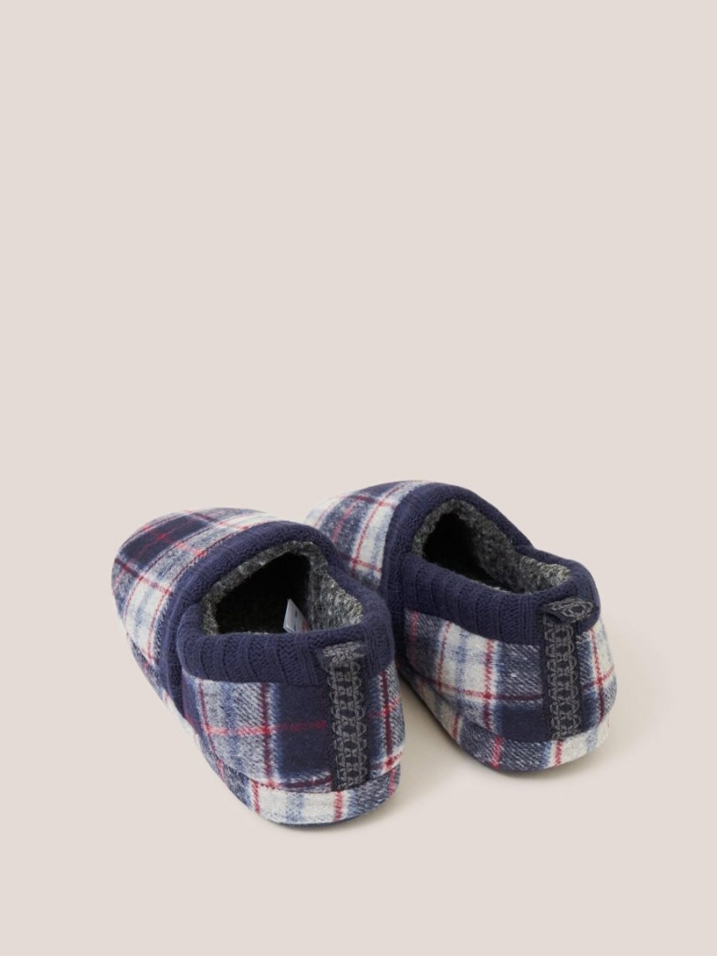 Navy Multi White Stuff Check Closed Back Slipper | 15487MAIE