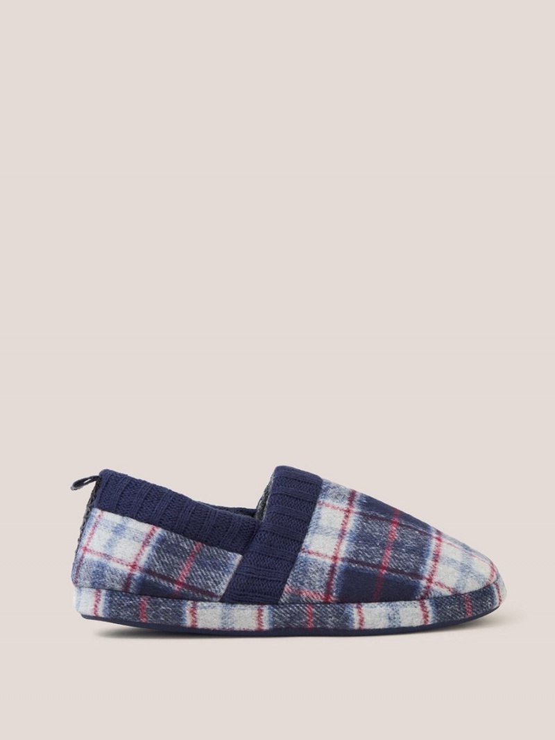 Navy Multi White Stuff Check Closed Back Slipper | 15487MAIE