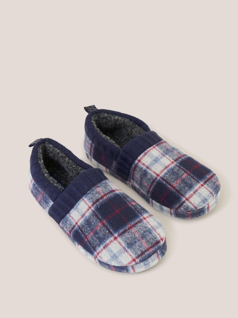 Navy Multi White Stuff Check Closed Back Slipper | 17526PMQG